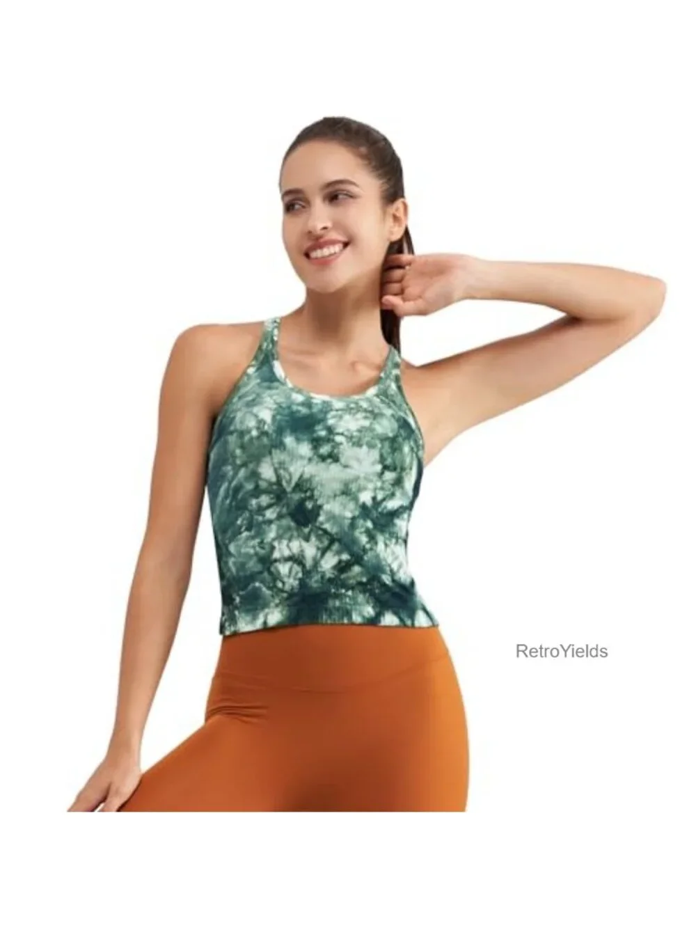 Seamless Ribbed Racerback Tank Top with Built-In Bra - Women's Athletic Crop